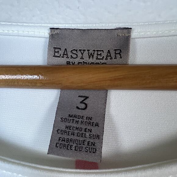 Chico's women's 3 XL White Pink Long Sleeves Asymmetrical Slit Side Top easywear - Picture 5 of 11